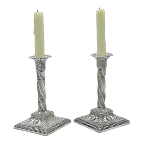 Late 19th Century Exquisite English Victorian Sterling Neoclassical Column Candlesticks - a Pair