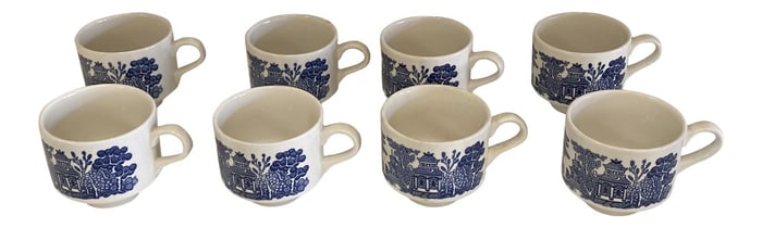 1970s English Chinoiserie Tea Cups - Set of 9