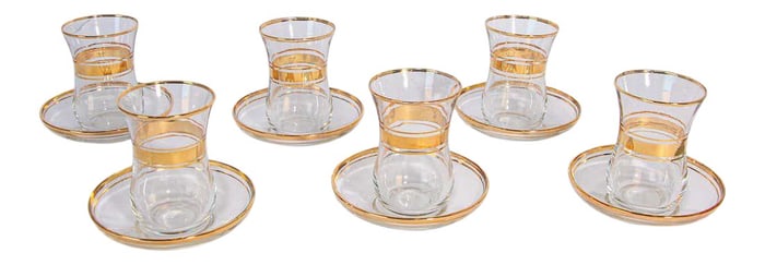 Turkish Tea Glasses with Gold Overlay - Set of 6
