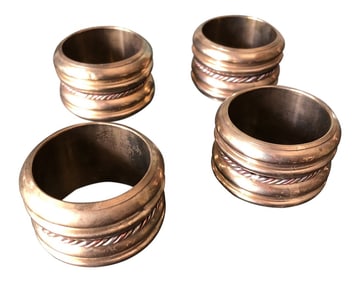 Brass Napkin Ring Holders with Rope Detail - Set of 4