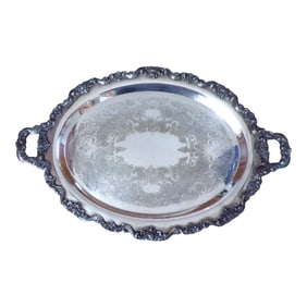 Mid 20th Century Four-Footed Silver Plated Oval Tray with Handles by Poole