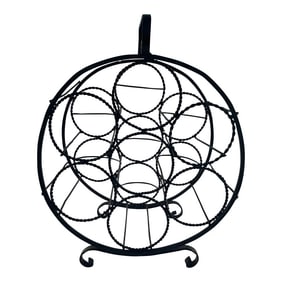 Vintage Black Twisted Metal Wrought Iron Wine Rack
