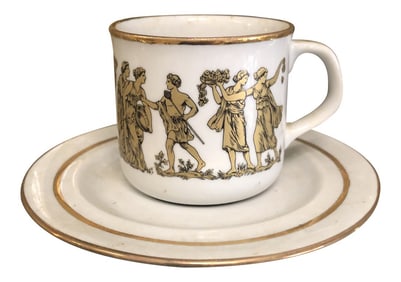1980s Kautechniki Greece 24 Kt Gold Painted Cup & Saucer