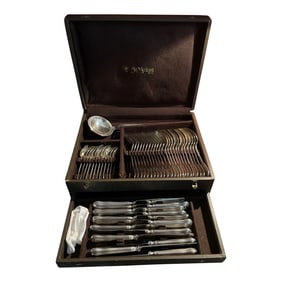 20th Century St. Medard French Silverplate Fiddle Thread Flatware Service- 48 Pieces