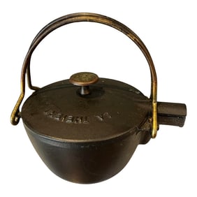 Vintage Staub "La Théiére" French Cast Iron Teapot With Brass Handles