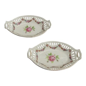 Small Porcelain Decorative Dishes With Flower Pattern - a Pair