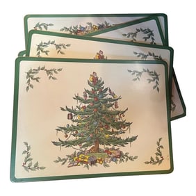 Vintage Pimpernel Christmas Tree Placemats Cork Back -Set of 4 England