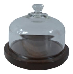 1980s Glass Dome and Wooden Cheese Platter
