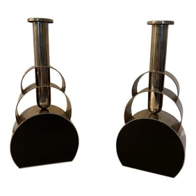 Mid-Century Modern Chrome & Black Enamel Candlesticks or Bud Vases - a Pair