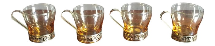 Amber Colored Greek Key Coffee Cups - Set of 4