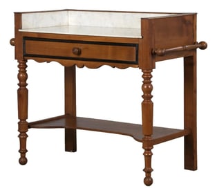 Antique French Louis Philippe Provincial Maple Wash Table or Vanity W/ White Marble Top