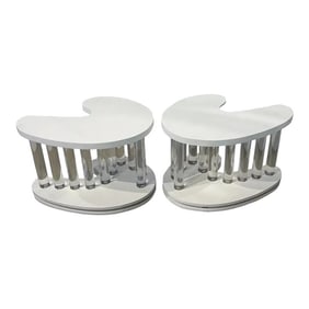 Mid 20th Century Modern White Lacquer & Lucite Column Boomerang Side Tables - a Pair