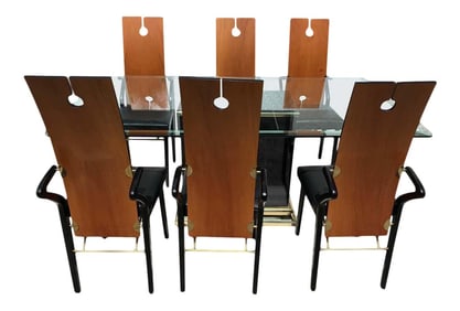 Late 20th Century Pierre Cardin Dining Room Set, 6 Keyhole Back Arm Chairs #26406 & Pedestal Table