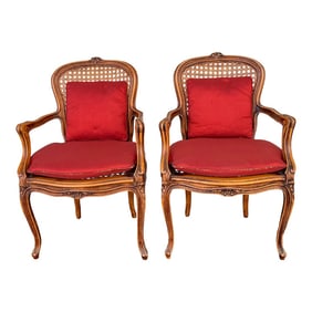 Vintage French Cane Chairs With Cushions- Set of 2