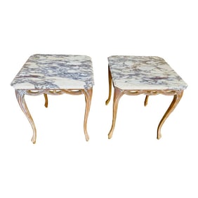Early 20th Century Marble-Top Infinity Side/End Tables Set of 2
