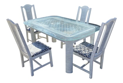 1970s Country White Wicker Dining Set - 5 Pieces