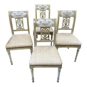 Late 19th Century Antique French Neoclassical Painted Side Chairs - Set of 4