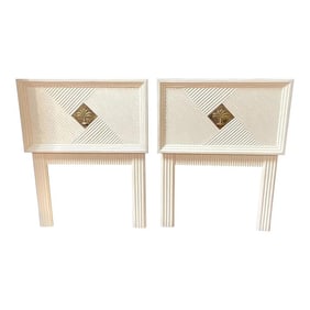 Mid 20th Century White Lacquer & Bronze Palm Tree Medallion Twin Beds - a Pair