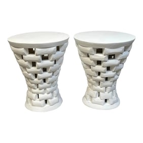 Late 20th Century African Carved Teak Pedestal Side Tables - a Pair