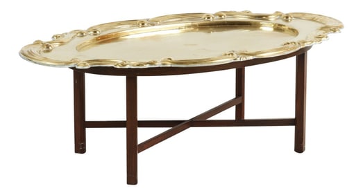 Hollywood Regency Vintage Oval Brass Tray Moorish Table