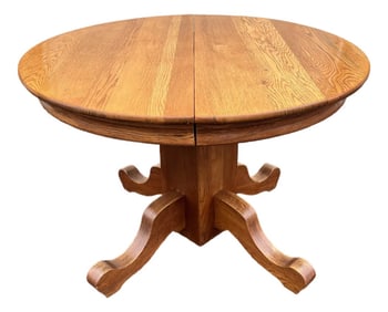 Antique American Oak Pedestal Extension Dining Table