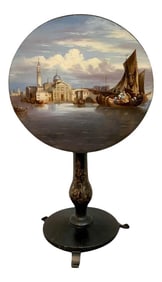 19th Century English Papier-M?¢ché Tilt-Top Table View of St Marks Square