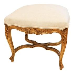 19th Century French Régence Tabouret - Original Giltwood Footstool With New Crypton Upholstery