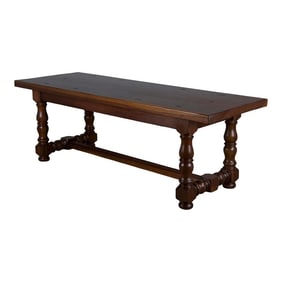 Country French Provincial Style Walnut Farmhouse Trestle Dining Table