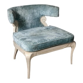 Grosfeld House Hollywood Regency Blue Velvet Accent Chairs