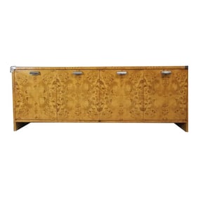 1980s Leon Rosen for Pace Collection Burlwood and Chrome Credenza