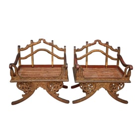 Pair Rosewood Howdah Elephant Saddle Chairs