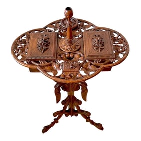 19th Century Swiss Black Forrest Carved Walnut Smoking Stand- Complete