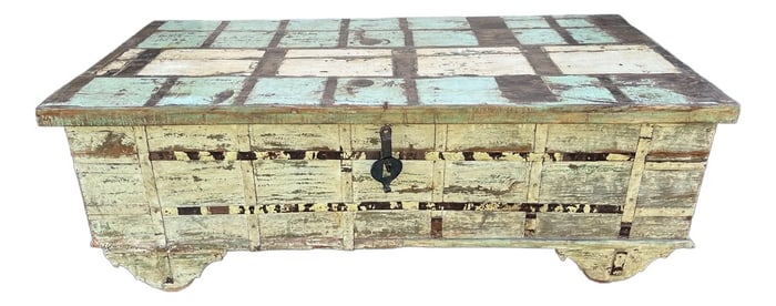 Large American Primitive Oak Trunk Table- Late 1800s