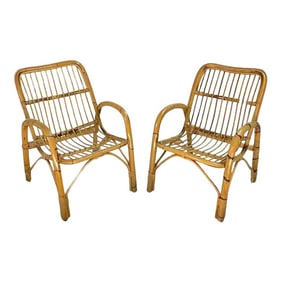 Mid 20th Century Italian Bamboo Armchairs - a Pair