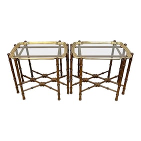 Mid 20th Century Brass & Mahogany Campaign Style Coffee Tables or End Tables - a Pair