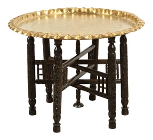 19th Century Moroccan Etched Brass Round Tray Table