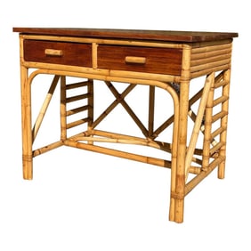 Vintage Stacked Rattan & Mahogany Desk