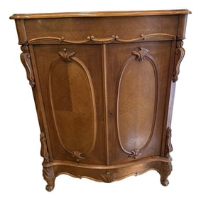 Antique French Provincial Walnut Cabinet With Parquetry Doors