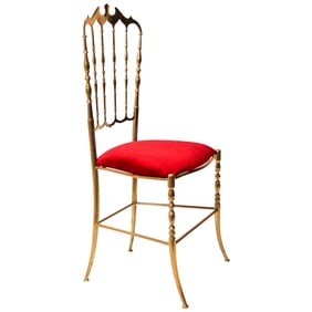Polished Brass Chiavari Chair With Red Velvet, Italy, 1960s