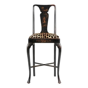 Antique Queen Anne Chinoiserie Diminutive Tall Desk Chair, C1890-1910