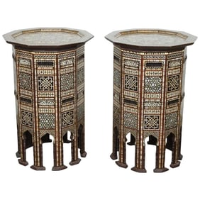 20th Century Moorish Side Tables Inlaid - a Pair