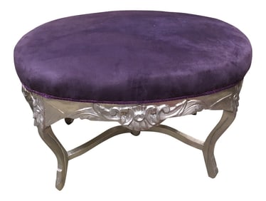 1970s Vintage Purple and Silver Ottoman With X Base Detail