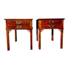 Late 20th Century Drexel Chippendale Side Tables, a Pair