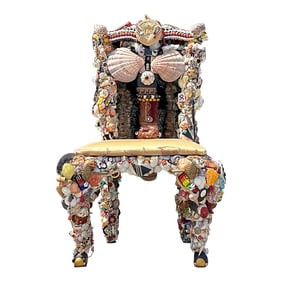 Vintage Boho Artisan Found Object and Shell Encrusted Chair