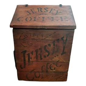 Large Antique Primitive "Jersey Coffee" 100 Lb Storage Bin, Original Paint