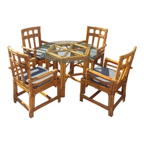 1970s Vintage Rattan Dining Table & Chairs, a Set of 5