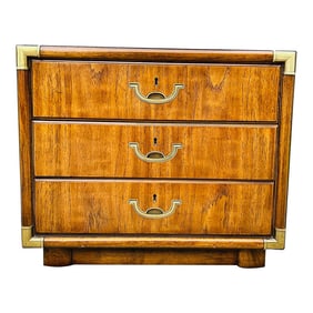 Mid Century Drexel Accolade Walnut and Brass Campaign Style Nightstand or Side Table