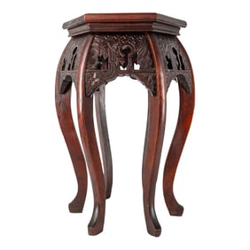 Antique Chinese Carved Wood Pedestal/Stool, C.1940s