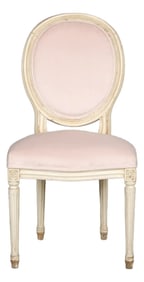 Antique French Louis XVI Style Painted Side Chair in Peony Pink Velvet