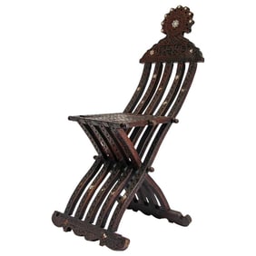 Late 19th Century Antique Egyptian Moorish Inlaid Folding Chair